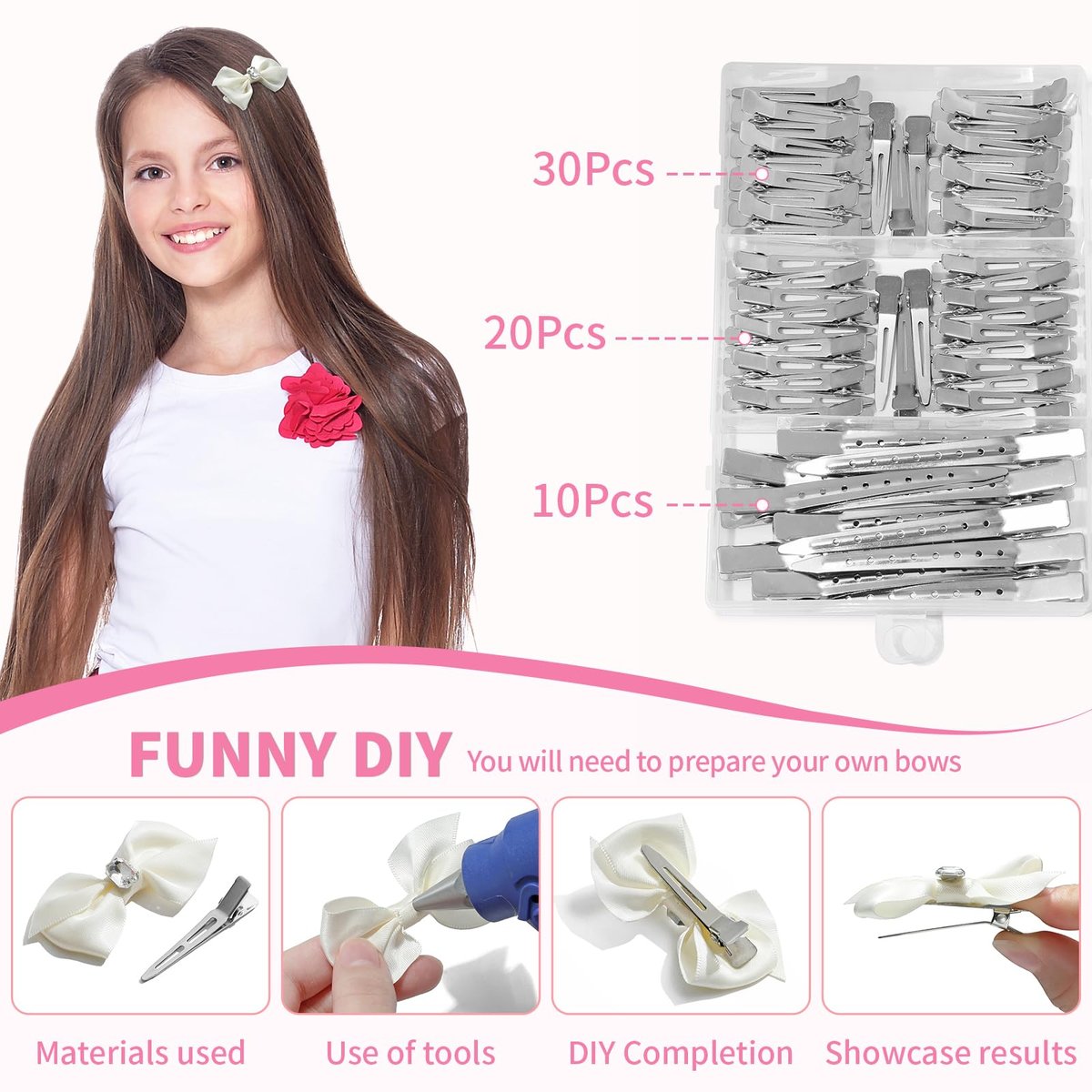 Mia Klein 60-Piece Metal Hair Clips Set – Silver Duckbill Clips in 3 Sizes with Storage Box for Styling, Roller Setting, Salon & DIY Crafts - görsel 5