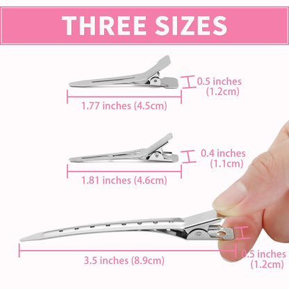 Mia Klein 60-Piece Metal Hair Clips Set – Silver Duckbill Clips in 3 Sizes with Storage Box for Styling, Roller Setting, Salon & DIY Crafts