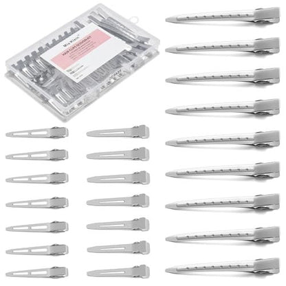 Mia Klein 60-Piece Metal Hair Clips Set – Silver Duckbill Clips in 3 Sizes with Storage Box for Styling, Roller Setting, Salon & DIY Crafts
