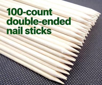 100-Count Double-Ended Natural Wood Cuticle Pusher & Nail Cleaner Sticks for Manicure & Pedicure