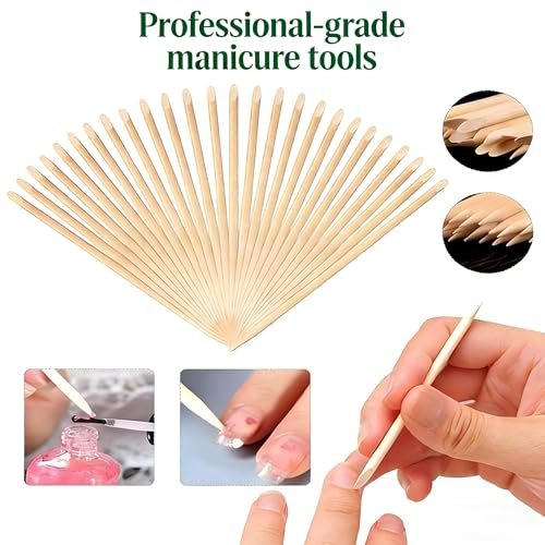 100-Count Double-Ended Natural Wood Cuticle Pusher & Nail Cleaner Sticks for Manicure & Pedicure - görsel 10
