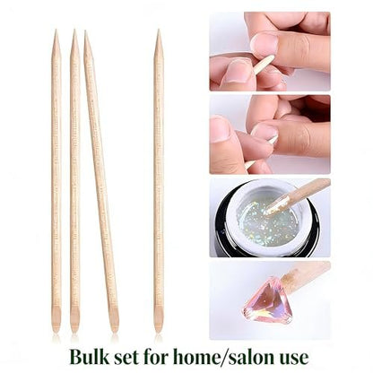 100-Count Double-Ended Natural Wood Cuticle Pusher & Nail Cleaner Sticks for Manicure & Pedicure