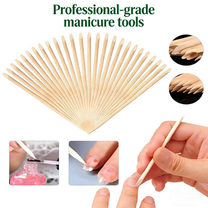 100-Count Double-Ended Natural Wood Cuticle Pusher & Nail Cleaner Sticks for Manicure & Pedicure