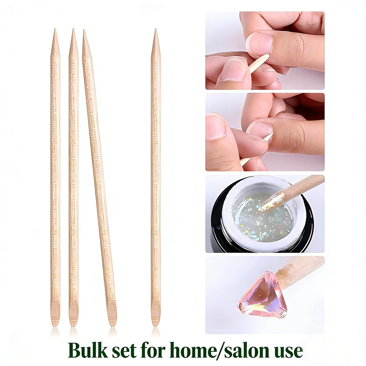 100-Count Double-Ended Natural Wood Cuticle Pusher & Nail Cleaner Sticks for Manicure & Pedicure - görsel 11