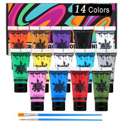 Bowitzki 14 Colors Face & Body Paint Set – Cream Makeup 20ml Each, Water Based for Halloween, Christmas, Stage & Cosplay (0.7 oz) Avelisse