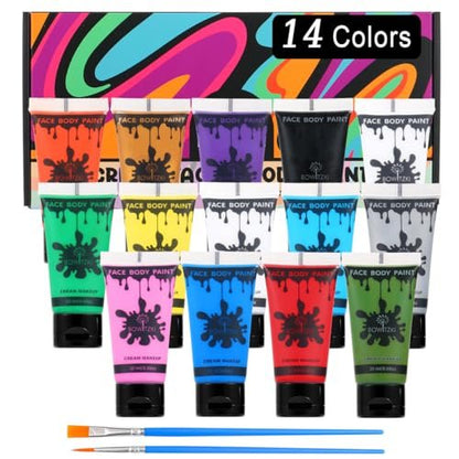Bowitzki 14 Colors Face & Body Paint Set – Cream Makeup 20ml Each, Water Based for Halloween, Christmas, Stage & Cosplay (0.7 oz) Avelisse