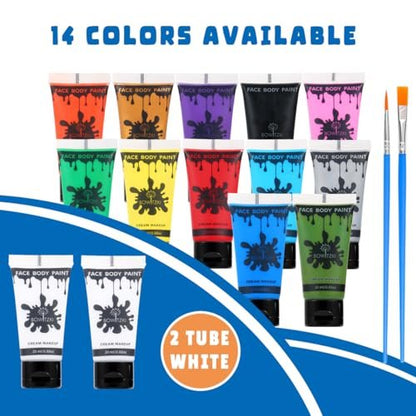 Bowitzki 14 Colors Face & Body Paint Set – Cream Makeup 20ml Each, Water Based for Halloween, Christmas, Stage & Cosplay (0.7 oz) Avelisse
