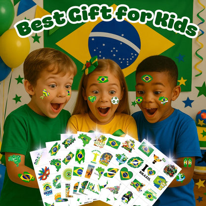 96 PCS Brazil Brazilian Pre-Cut Temporary Tattoos - Themed Birthday Party Supplies, Soccer Carnival Tattoo Stickers for Kids & Adults