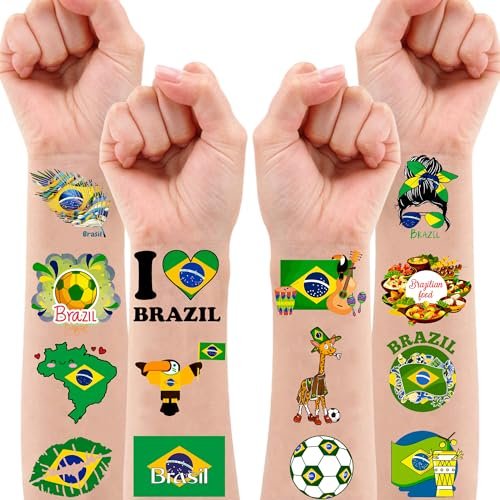 96 PCS Brazil Brazilian Pre-Cut Temporary Tattoos - Themed Birthday Party Supplies, Soccer Carnival Tattoo Stickers for Kids & Adults - görsel 14