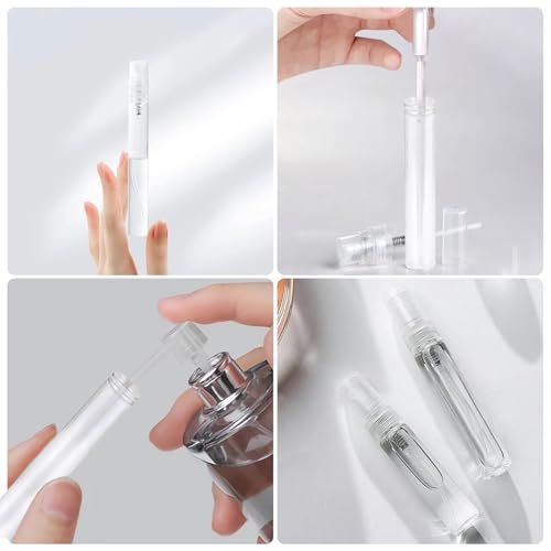 uadbau Mini Spray Bottle Set – 5 x 10ml Refillable Perfume Atomizers with 3 Transfer Pipettes, Clear Plastic Travel Spray Bottles for Perfume, Skincare, and Hair Sprays - görsel 12