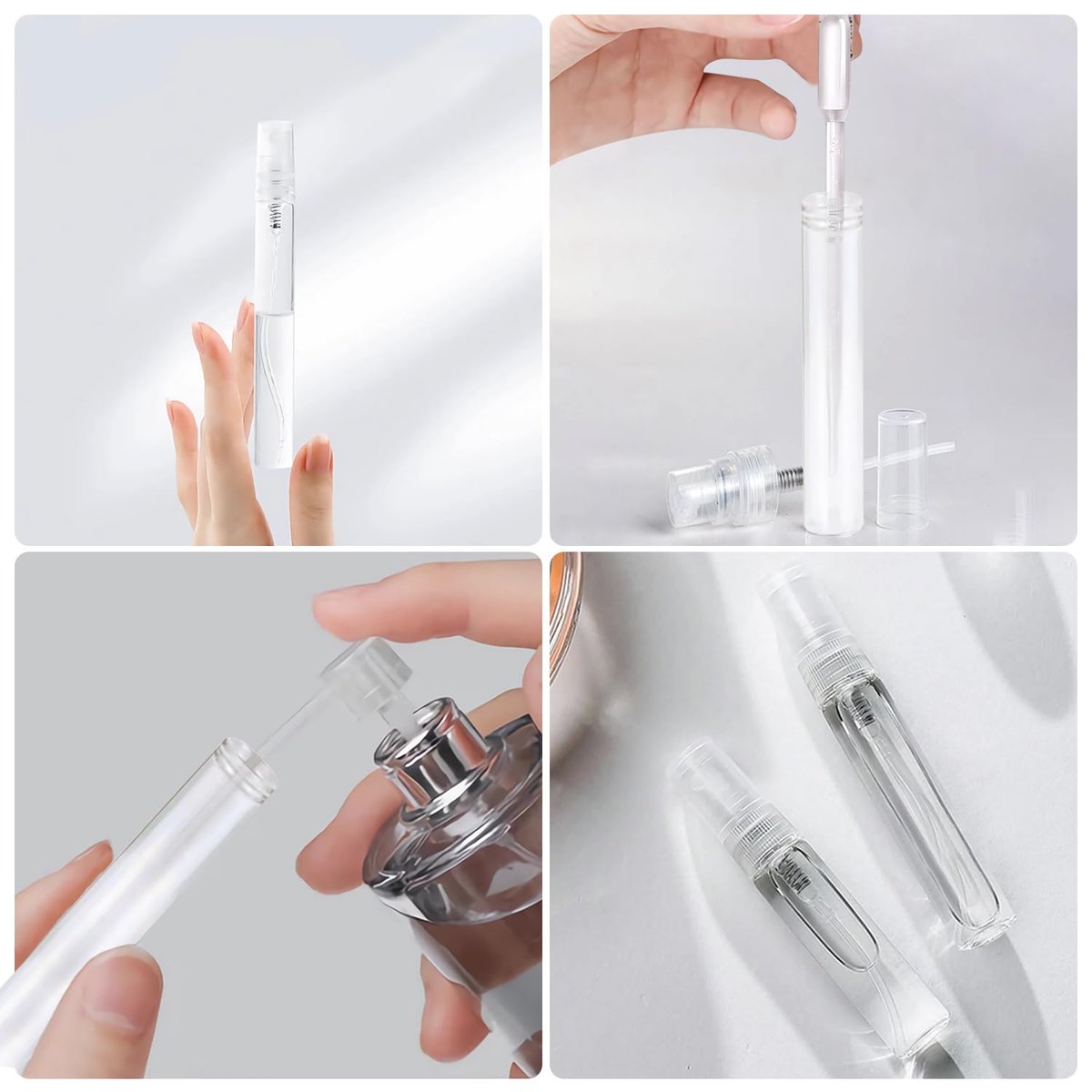 uadbau Mini Spray Bottle Set – 5 x 10ml Refillable Perfume Atomizers with 3 Transfer Pipettes, Clear Plastic Travel Spray Bottles for Perfume, Skincare, and Hair Sprays - görsel 11