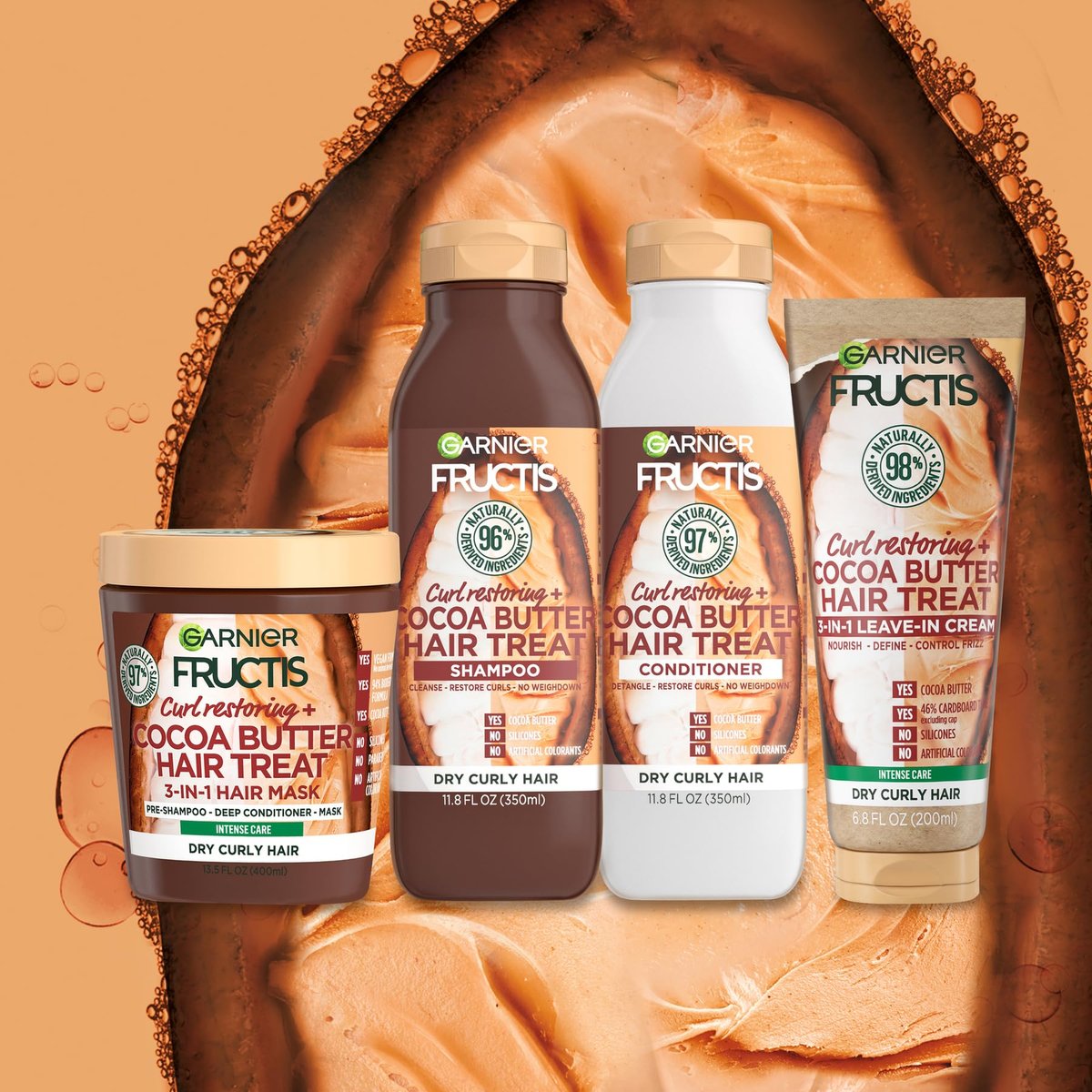 Garnier Fructis Curl Restoring Cocoa Butter Hair Treat 3 In 1 Leave In Cream, 6.8 oz - görsel 8