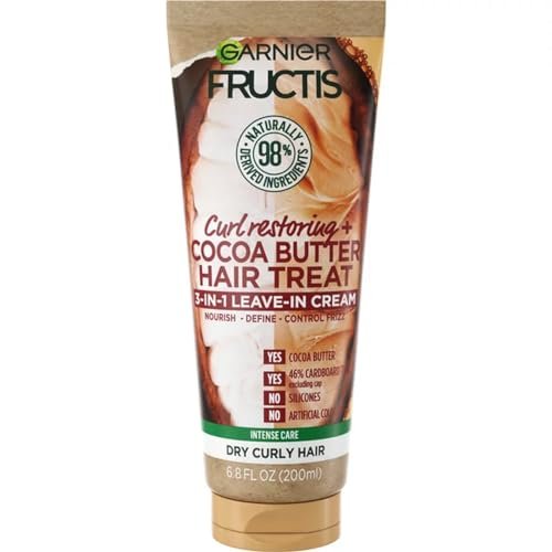 Garnier Fructis Curl Restoring Cocoa Butter Hair Treat 3 In 1 Leave In Cream, 6.8 oz - görsel 1