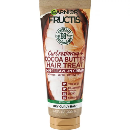 Garnier Fructis Curl Restoring Cocoa Butter Hair Treat 3 In 1 Leave In Cream, 6.8 oz