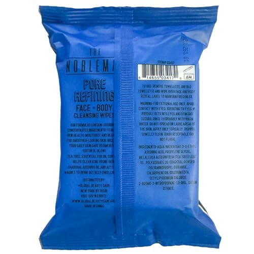 The Nobleman Pore Refining Face + Body Cleansing Wipes, 120 Count, Tea Tree & Charcoal Avelisse