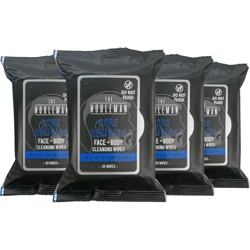 The Nobleman Pore Refining Face + Body Cleansing Wipes, 120 Count, Tea Tree & Charcoal Avelisse