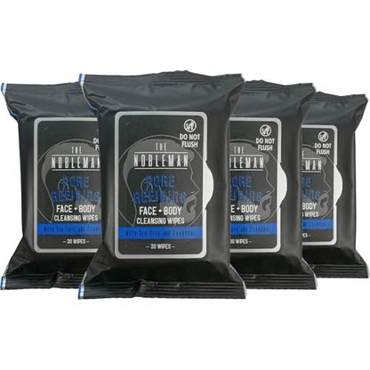 The Nobleman Pore Refining Face + Body Cleansing Wipes, 120 Count, Tea Tree & Charcoal Avelisse