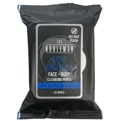 The Nobleman Pore Refining Face + Body Cleansing Wipes, 120 Count, Tea Tree & Charcoal Avelisse