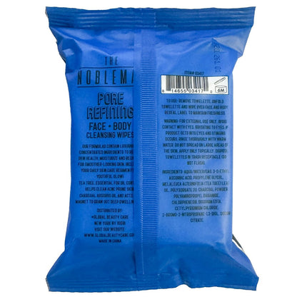 The Nobleman Pore Refining Face + Body Cleansing Wipes, 120 Count, Tea Tree & Charcoal Avelisse
