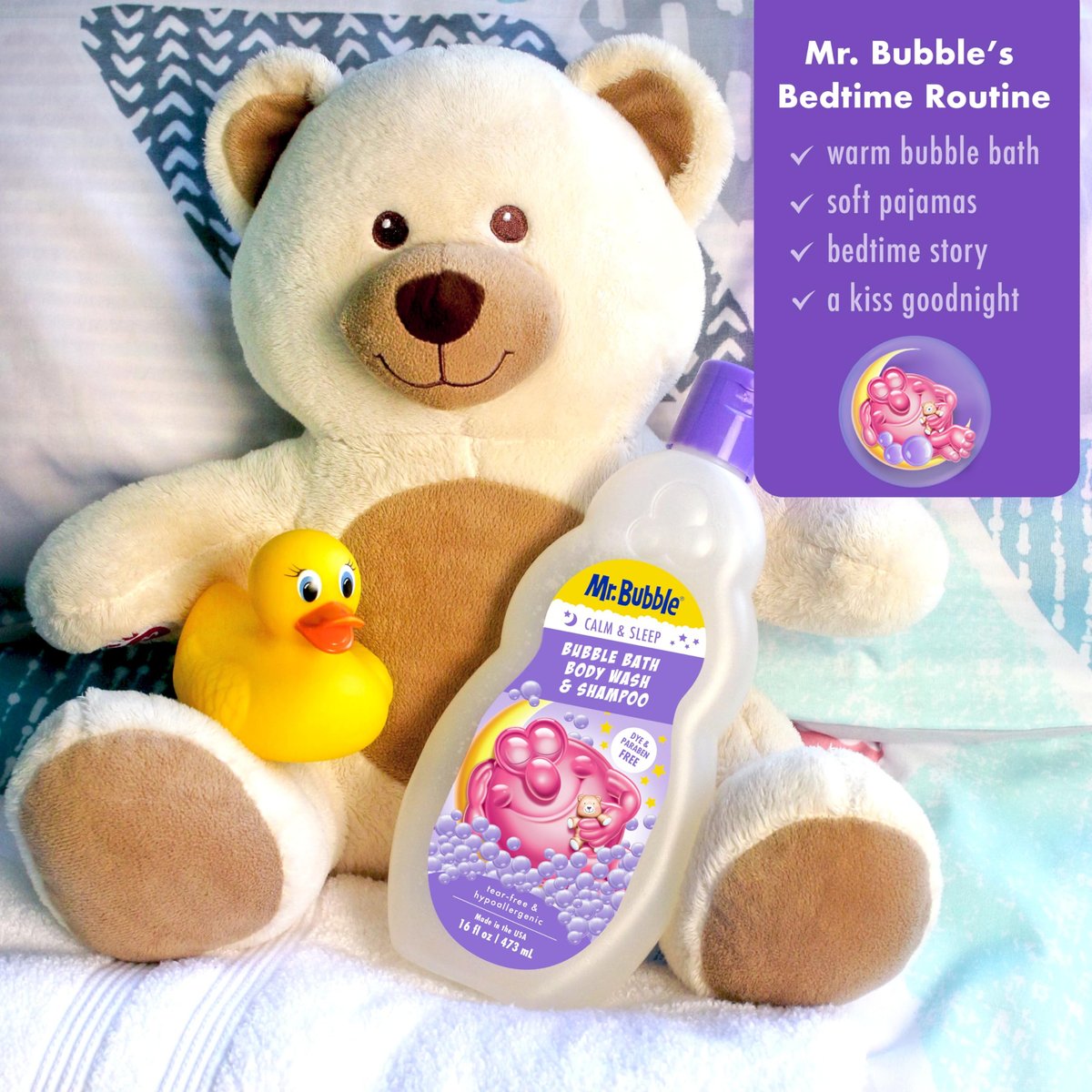 Mr. Bubble Calm and Sleep 3in1 Bubble Bath, Body Wash & Shampoo, 16 oz. (Pack of 4) - Gentle Lavender Scent Avelisse