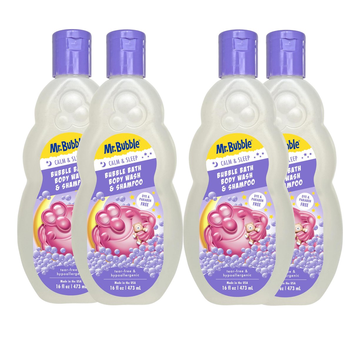 Mr. Bubble Calm and Sleep 3in1 Bubble Bath, Body Wash & Shampoo, 16 oz. (Pack of 4) - Gentle Lavender Scent Avelisse