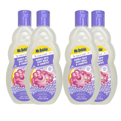 Mr. Bubble Calm and Sleep 3in1 Bubble Bath, Body Wash & Shampoo, 16 oz. (Pack of 4) - Gentle Lavender Scent Avelisse