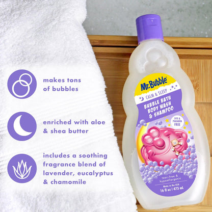 Mr. Bubble Calm and Sleep 3in1 Bubble Bath, Body Wash & Shampoo, 16 oz. (Pack of 4) - Gentle Lavender Scent Avelisse