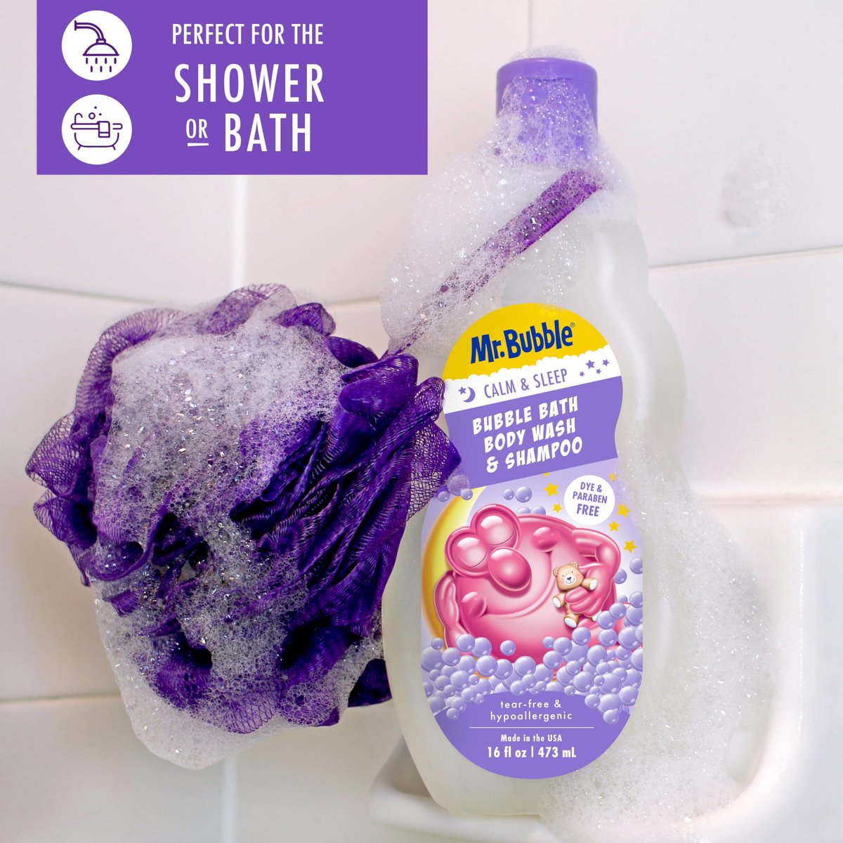 Mr. Bubble Calm and Sleep 3in1 Bubble Bath, Body Wash & Shampoo, 16 oz. (Pack of 4) - Gentle Lavender Scent Avelisse