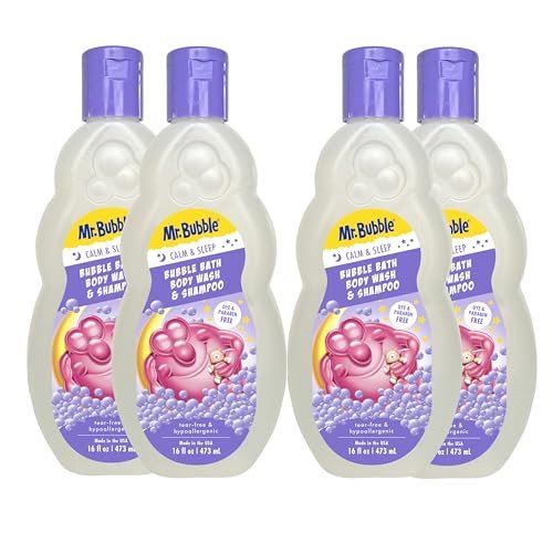 Mr. Bubble Calm and Sleep 3in1 Bubble Bath, Body Wash & Shampoo, 16 oz. (Pack of 4) - Gentle Lavender Scent Avelisse