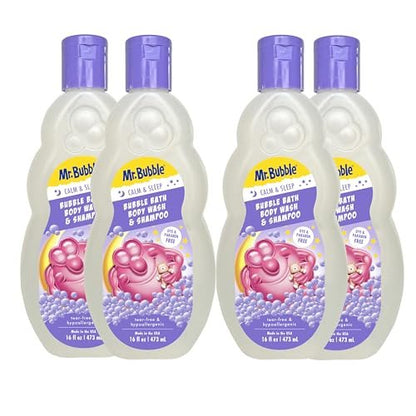 Mr. Bubble Calm and Sleep 3in1 Bubble Bath, Body Wash & Shampoo, 16 oz. (Pack of 4) - Gentle Lavender Scent Avelisse
