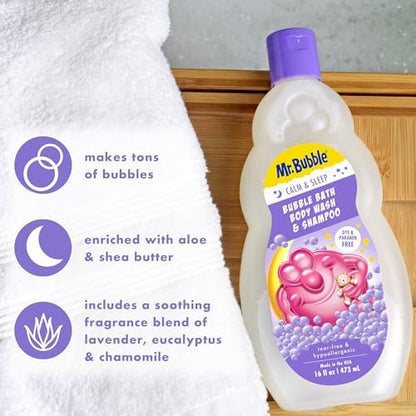 Mr. Bubble Calm and Sleep 3in1 Bubble Bath, Body Wash & Shampoo, 16 oz. (Pack of 4) - Gentle Lavender Scent Avelisse