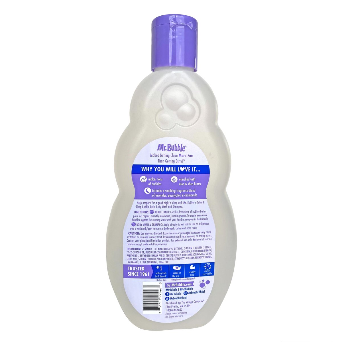 Mr. Bubble Calm and Sleep 3in1 Bubble Bath, Body Wash & Shampoo, 16 oz. (Pack of 4) - Gentle Lavender Scent Avelisse