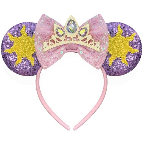 Bmobuo Princess Mouse Ears Headband for Women – Pink & Purple Crown & Star Sequin Headband Avelisse
