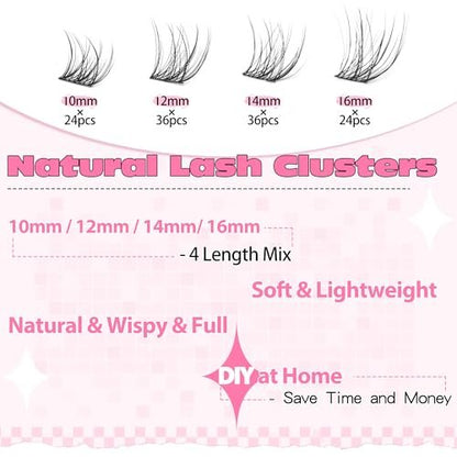 Ruairie Wispy Lash Clusters 120pcs Individual Eyelash Extensions - Natural Cotton False Lashes for DIY Salon Look