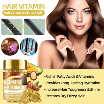 Keratin Hair Treatment Serum – Leave-In Anti-Frizz Conditioner with Argan Oil & Vitamins A, C, E, B5 for Dry, Damaged Hair | No Rinse | All Hair Types
