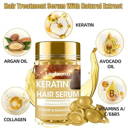 Keratin Hair Treatment Serum – Leave-In Anti-Frizz Conditioner with Argan Oil & Vitamins A, C, E, B5 for Dry, Damaged Hair | No Rinse | All Hair Types