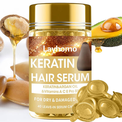 Keratin Hair Treatment Serum – Leave-In Anti-Frizz Conditioner with Argan Oil & Vitamins A, C, E, B5 for Dry, Damaged Hair | No Rinse | All Hair Types
