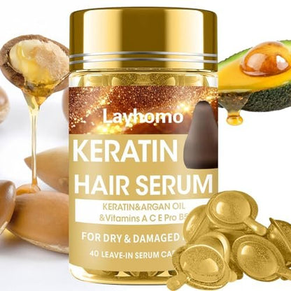 Keratin Hair Treatment Serum – Leave-In Anti-Frizz Conditioner with Argan Oil & Vitamins A, C, E, B5 for Dry, Damaged Hair | No Rinse | All Hair Types
