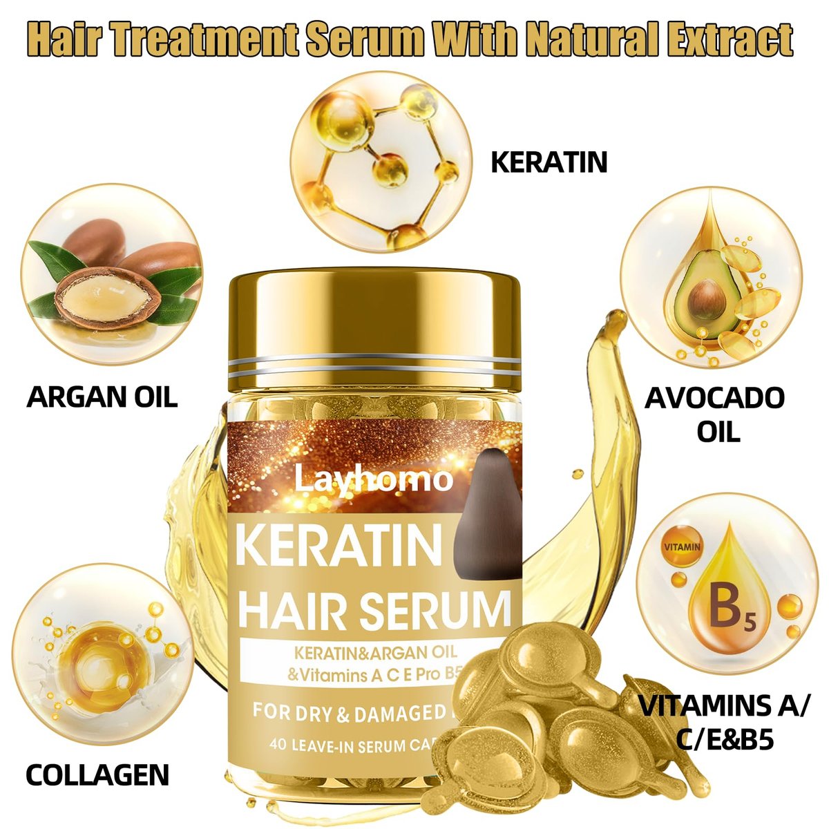 Keratin Hair Treatment Serum – Leave-In Anti-Frizz Conditioner with Argan Oil & Vitamins A, C, E, B5 for Dry, Damaged Hair | No Rinse | All Hair Types - görsel 4