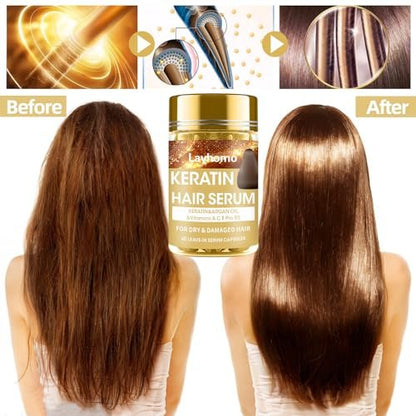 Keratin Hair Treatment Serum – Leave-In Anti-Frizz Conditioner with Argan Oil & Vitamins A, C, E, B5 for Dry, Damaged Hair | No Rinse | All Hair Types