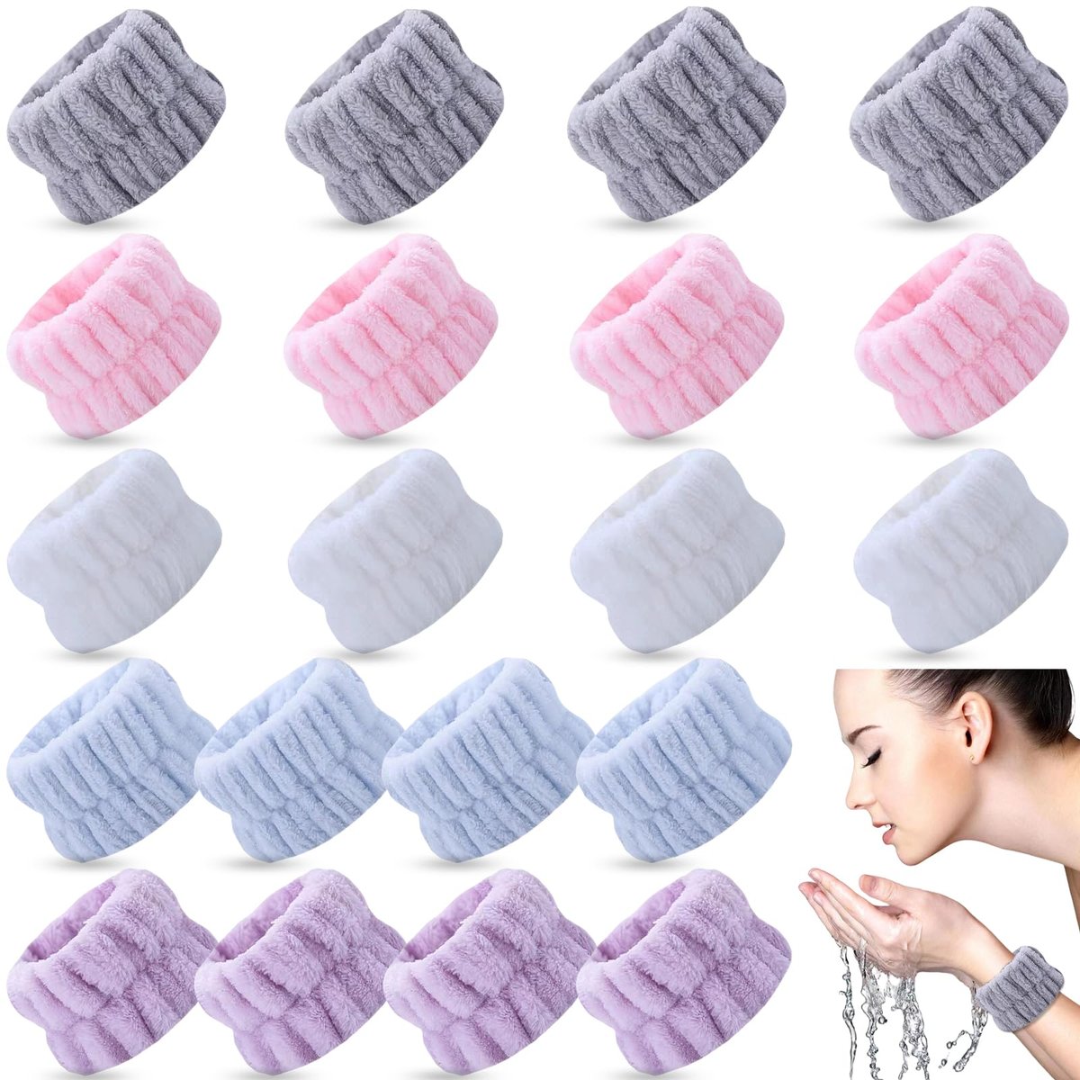 TS-MAYKA 20 Pcs Absorbent Wrist Bands for Washing Face - Stop Water Running Down Arms - Spa Wrist Towels & Arm Bands for Face Washing - görsel 1
