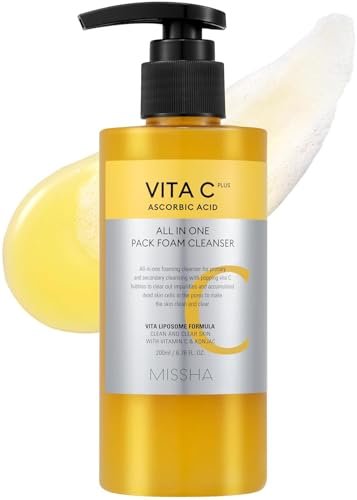 MISSHA Vita C All-In-One Bubble Foam Facial Cleanser - 6.76 fl oz (200ml) - Deep Pore Detox with 99% Pure Vitamin C, Korean Face Wash for Impurities, Makeup, Blackheads, Whiteheads Avelisse