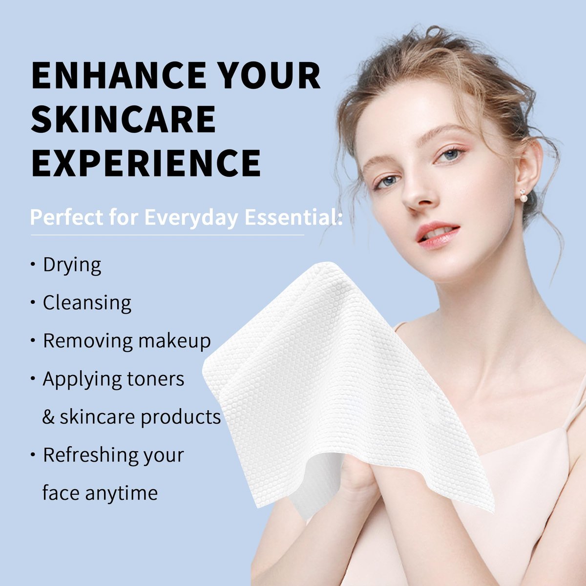 Skinsfairy Disposable Face Towels - Ultra Soft Biodegradable Dry Wipes, 50 Count Large 10x10'' Towelettes for Cleansing, Makeup Removal, Skincare, Sensitive Skin, Nursing, Travel - görsel 9