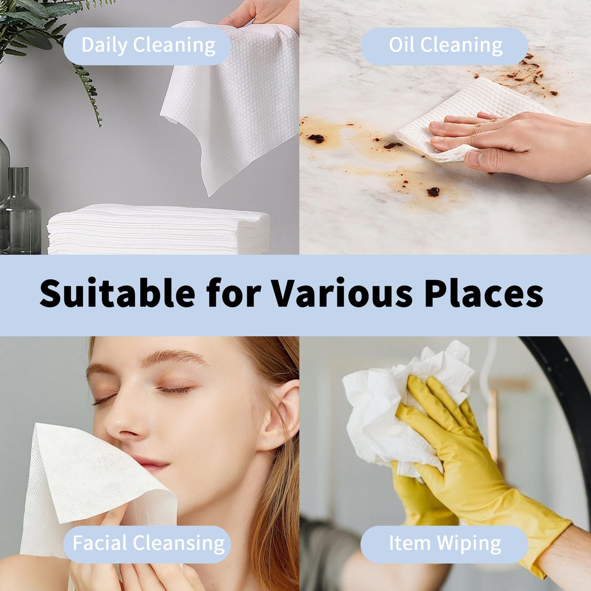 Skinsfairy Disposable Face Towels - Ultra Soft Biodegradable Dry Wipes, 50 Count Large 10x10'' Towelettes for Cleansing, Makeup Removal, Skincare, Sensitive Skin, Nursing, Travel - görsel 13