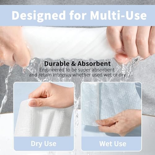 Skinsfairy Disposable Face Towels - Ultra Soft Biodegradable Dry Wipes, 50 Count Large 10x10'' Towelettes for Cleansing, Makeup Removal, Skincare, Sensitive Skin, Nursing, Travel - görsel 6