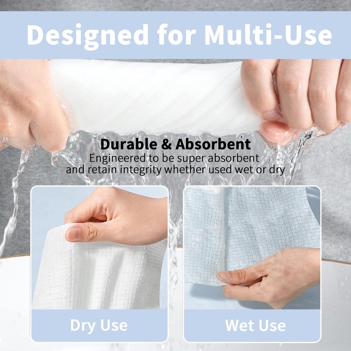 Skinsfairy Disposable Face Towels - Ultra Soft Biodegradable Dry Wipes, 50 Count Large 10x10'' Towelettes for Cleansing, Makeup Removal, Skincare, Sensitive Skin, Nursing, Travel - görsel 5