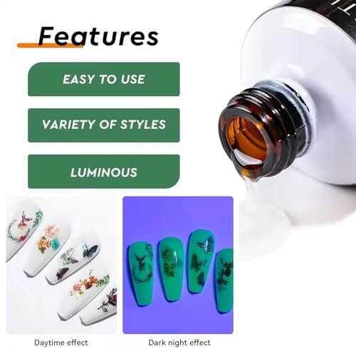 CLY AMS Glow In The Dark Gel Matte Top Coat - Luminous Nail Gel Top Coat for Nail Art, UV LED Nail Polish, Clear 0.53 Fl Oz - görsel 6