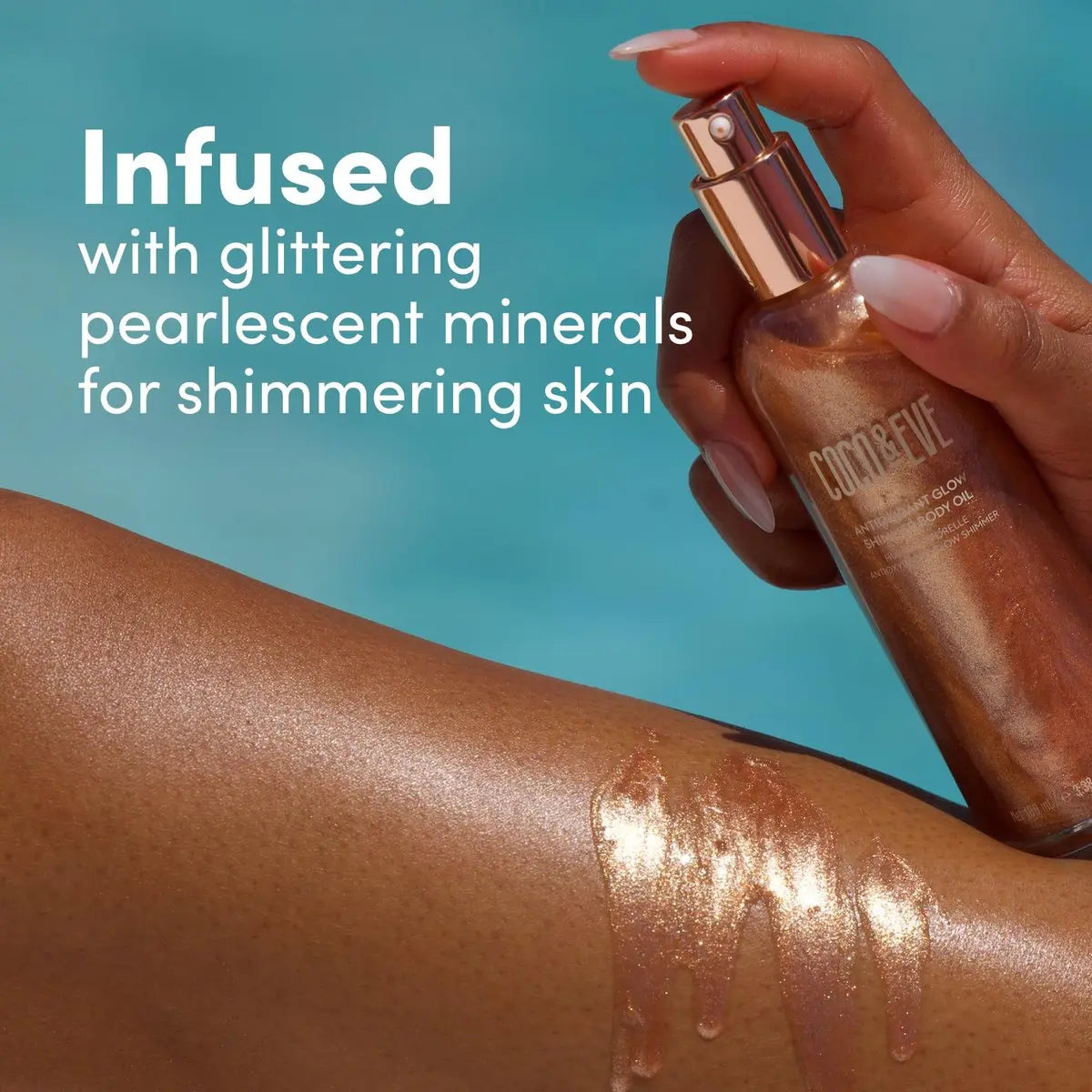 Coco & Eve Antioxidant Glow Shimmer Body Oil - Lightweight Skin Illuminator with Pearlescent Minerals, Natural Glitter, and Antioxidants for a Shimmering, Moisturized, Healthy Glow (3.38 Fl Oz) Avelisse