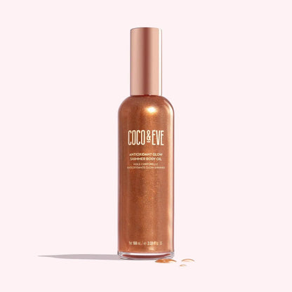 Coco & Eve Antioxidant Glow Shimmer Body Oil - Lightweight Skin Illuminator with Pearlescent Minerals, Natural Glitter, and Antioxidants for a Shimmering, Moisturized, Healthy Glow (3.38 Fl Oz) Avelisse