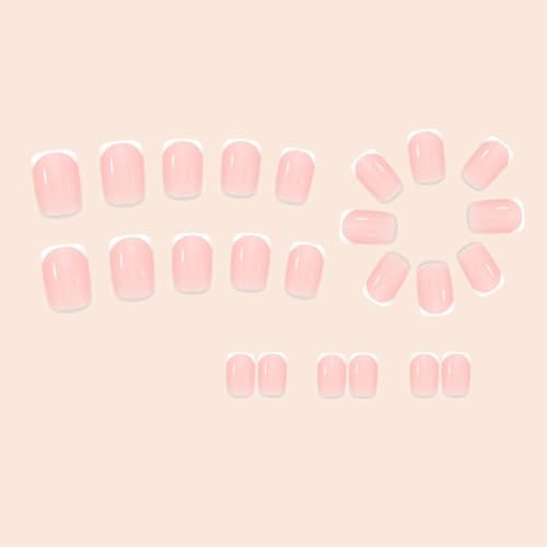 24 Pcs White French Tip Press on Nails Short Petite Square Fake Nails Glossy Nude Pink Reusable Acrylic Stick On Nails for Women Girls DIY Manicure Avelisse